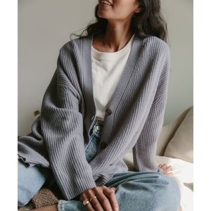 Jenni Kayne Sweater Cashmere Cocoon Cardigan Oversized Ribbed Dusty Blue M GUC